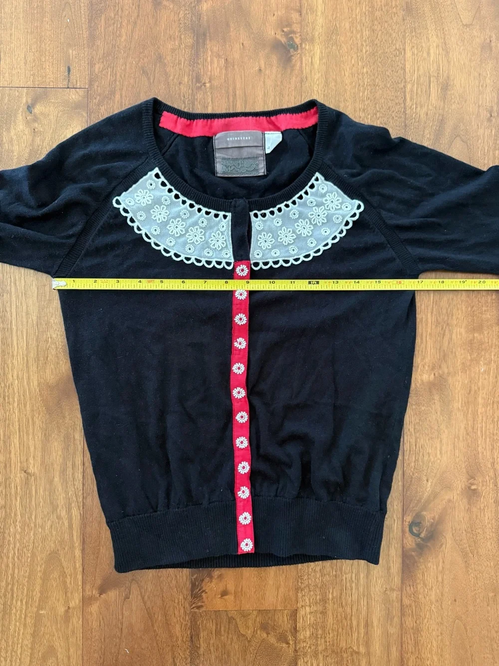ANTHROPOLOGIE Guinevere Cashmere Beaded Lace Applique Cardigan Sweater Vintage